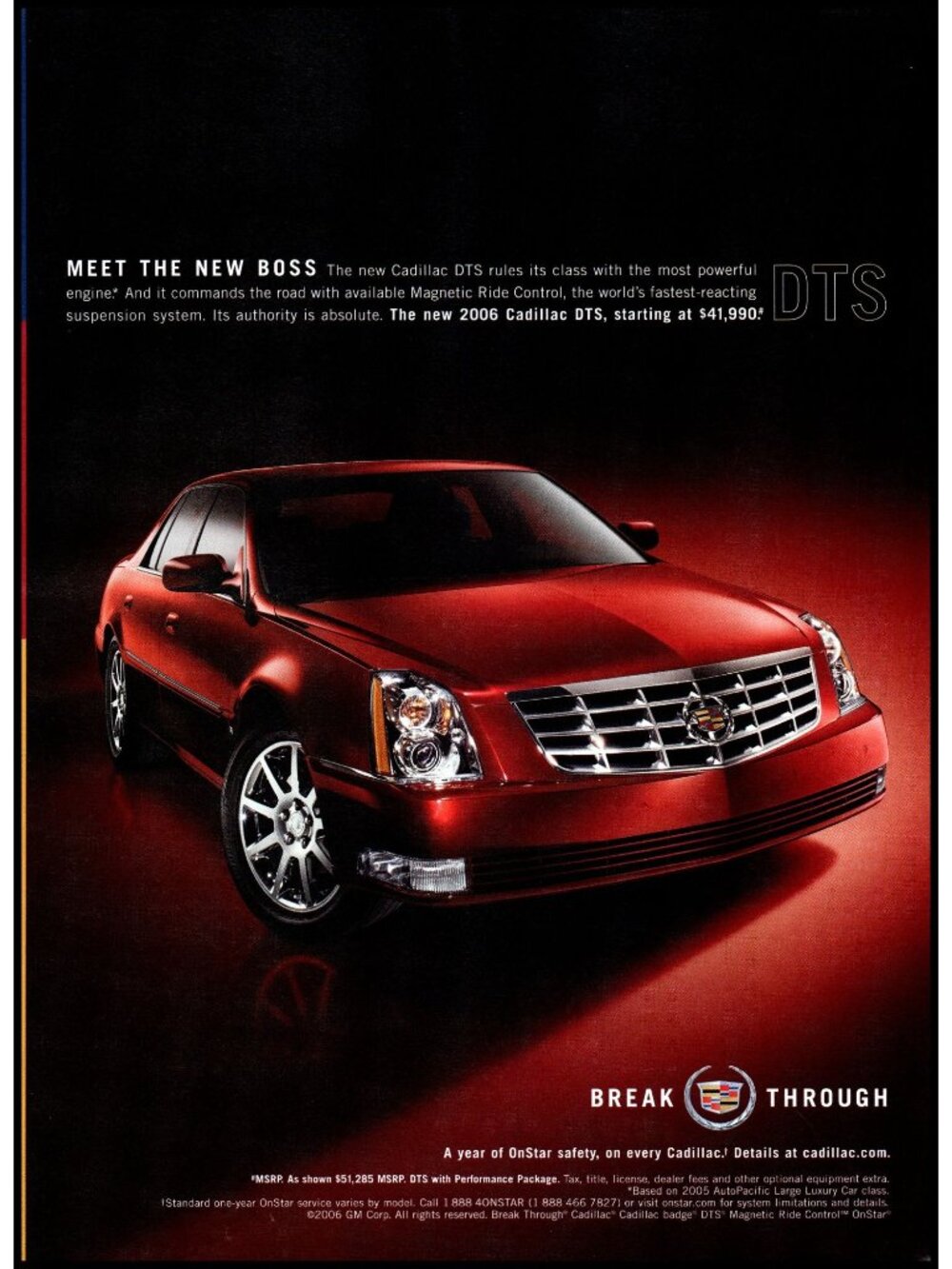 2006 Cadillac DTS Sedan Vintage Print Ad New Boss Break Through Wall Art Photo